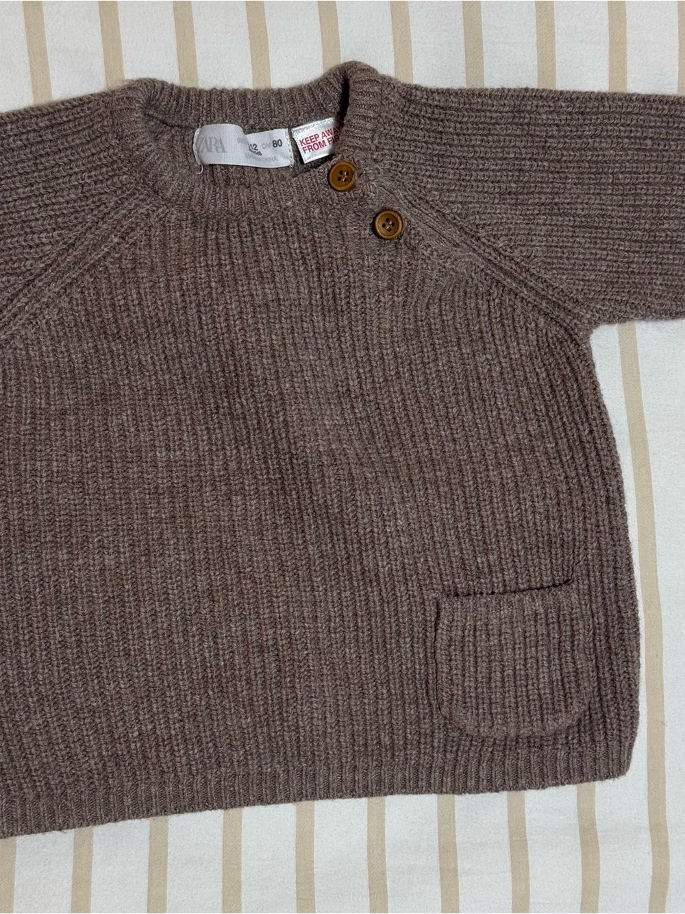 Zara Brown Kids Sweater 9-12 months Ribbed Knit Sweater with Button Shoulder.